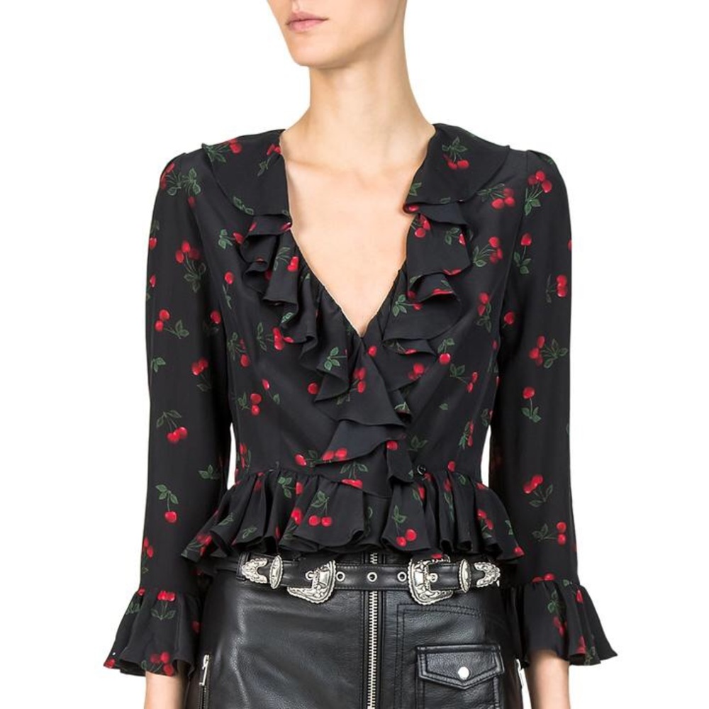 The kooplas 100% Silk waffle cherry blouse black